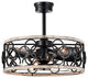Luo 25" 6-Light Indoor Matte Black and Faux Wood Grain Ceiling Fan