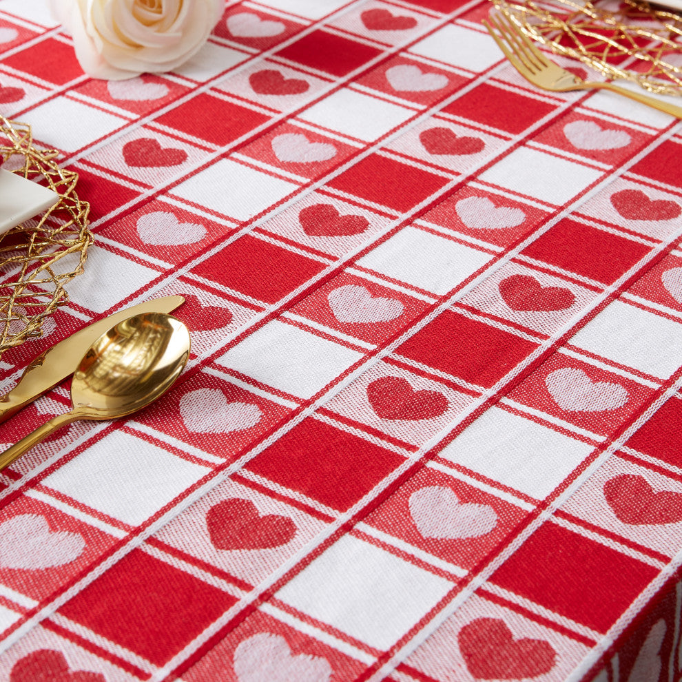 DII Woven Check Hearts Tablecloth 60"x84"