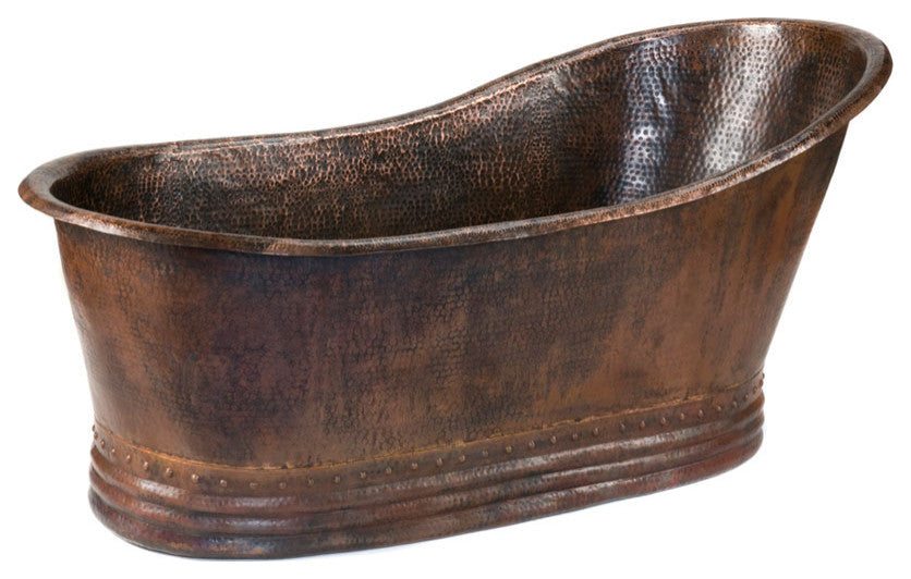 BTS67DB 67'' Hammered Copper Single Slipper Bathtub