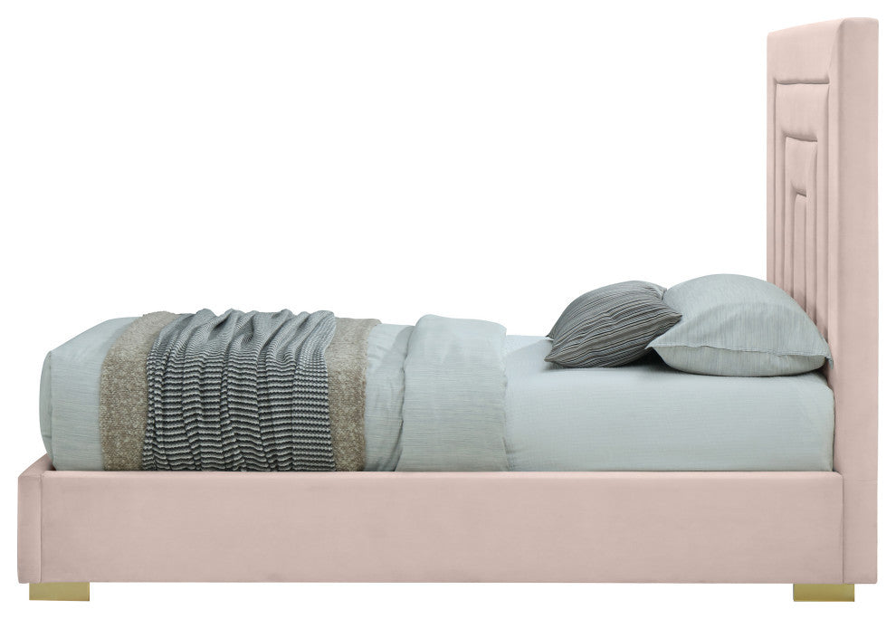 Nora Velvet Upholstered Bed, Pink, Twin