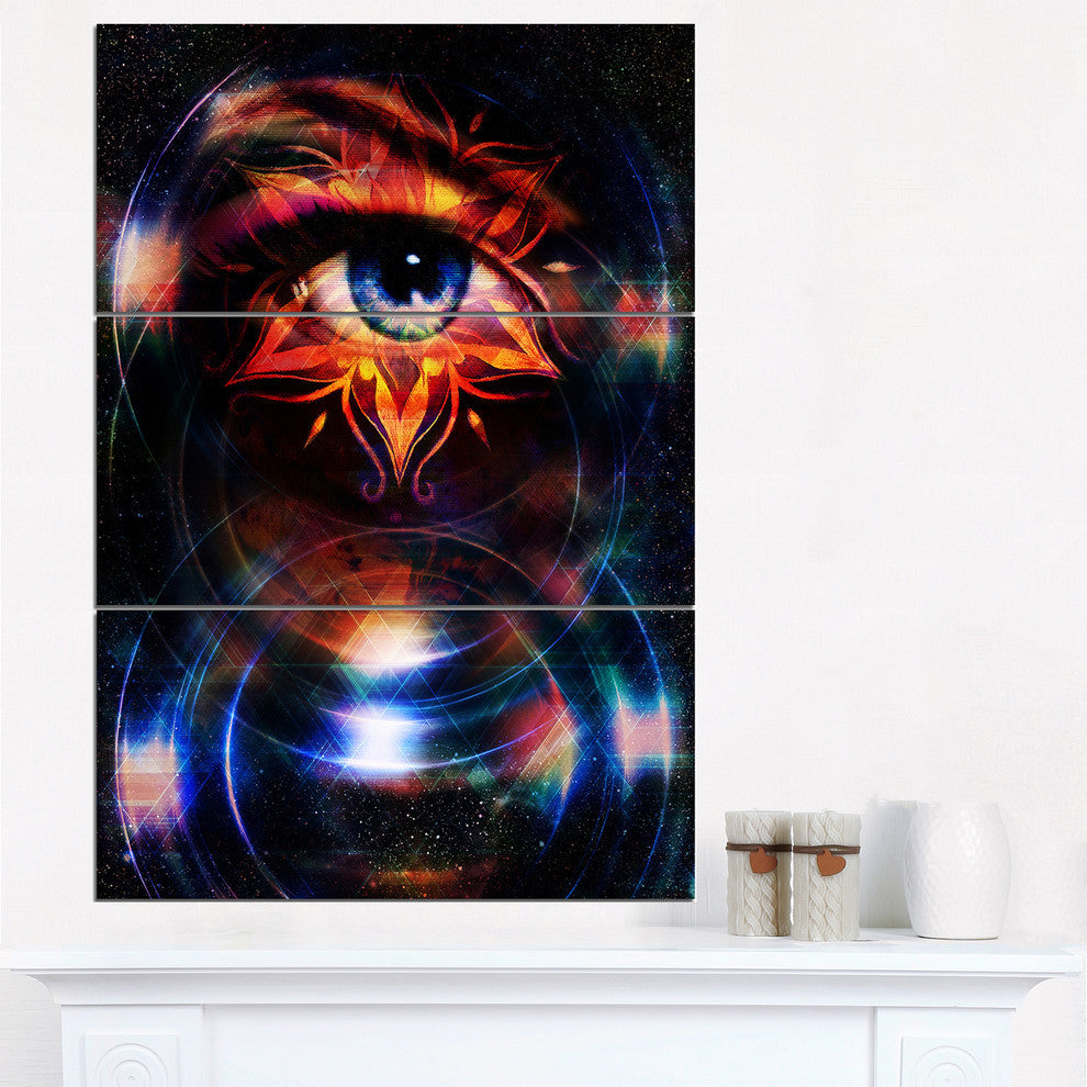 "Woman Eye With Fractal Star" Digital Metal Wall Art, 3 Panels, 28"x36"
