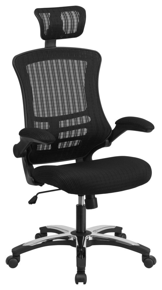High Executive Swivel Office Chair-Back Black Mesh With Flip-Up Arms