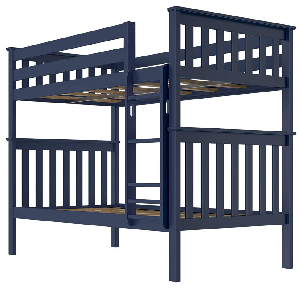 Twin Over Twin Solid Wood Bunk Bed with Ladder and Safety Guardrails, Blue