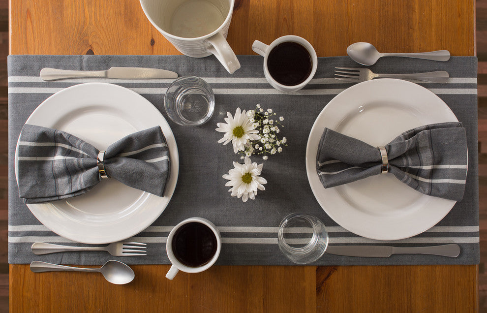 DII Gray Chambray French Stripe Table Runner 14"x108"