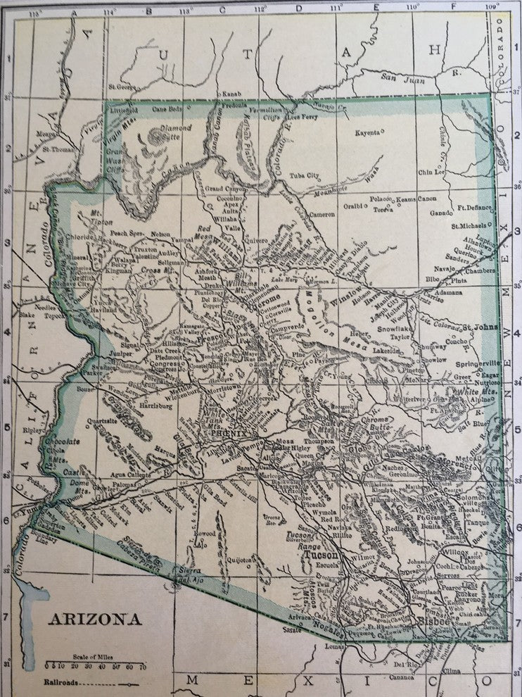 Vintage Arizona State Map, Framed Original Arizona Map- Authentic 1920s