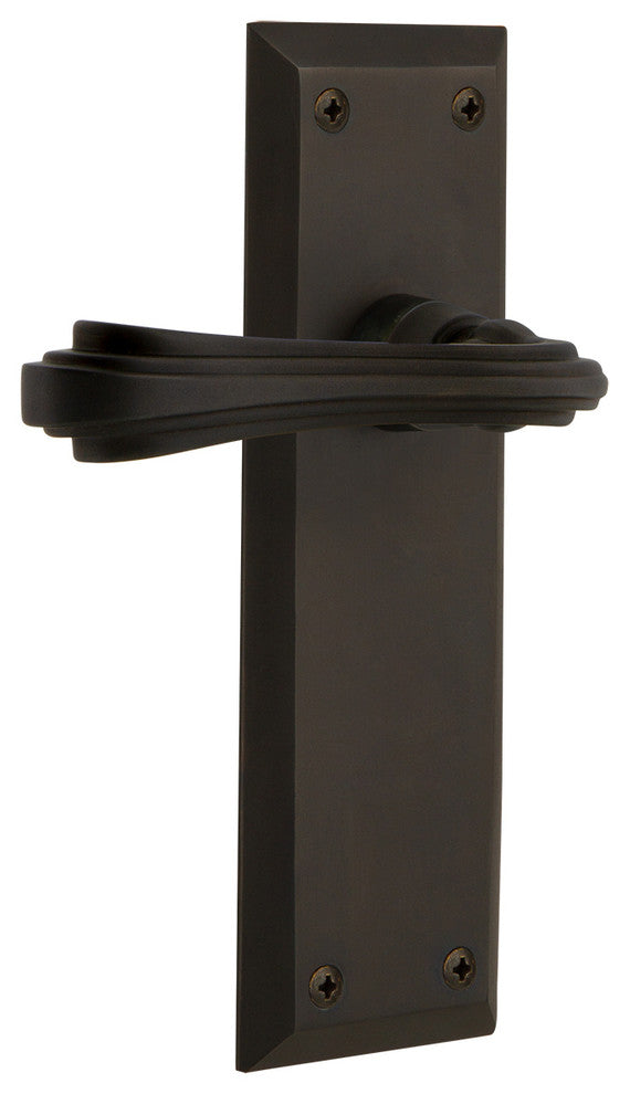 New York Plate With Fleur Lever, Oil-Rubbed Bronze, Privacy, Non-Handed