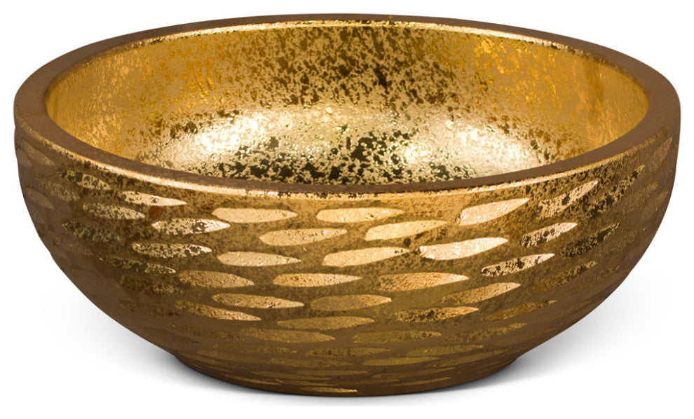 16in Abstact Design Gold Textured Oriental Porcelain Basin