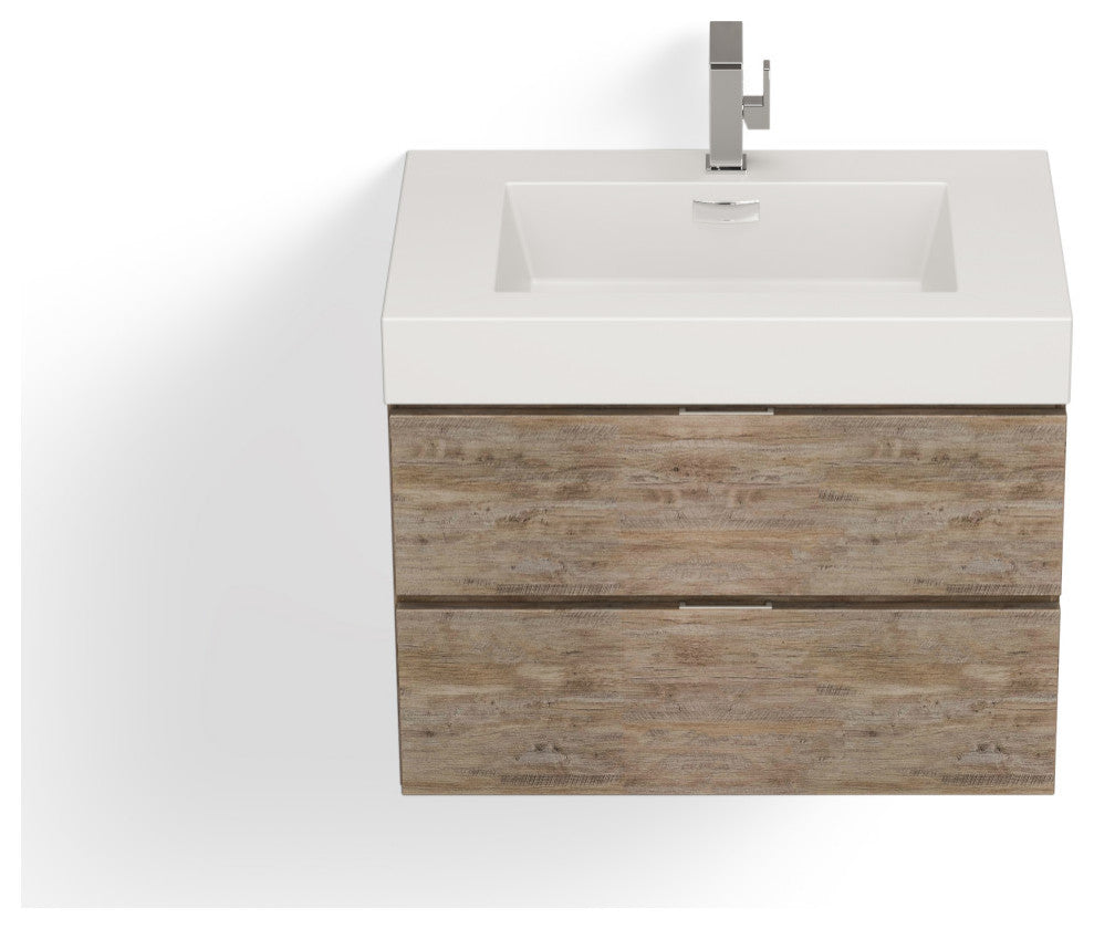 Boutique Bath Vanity, Natural Wood, 30", Single Sink, Wall Mount