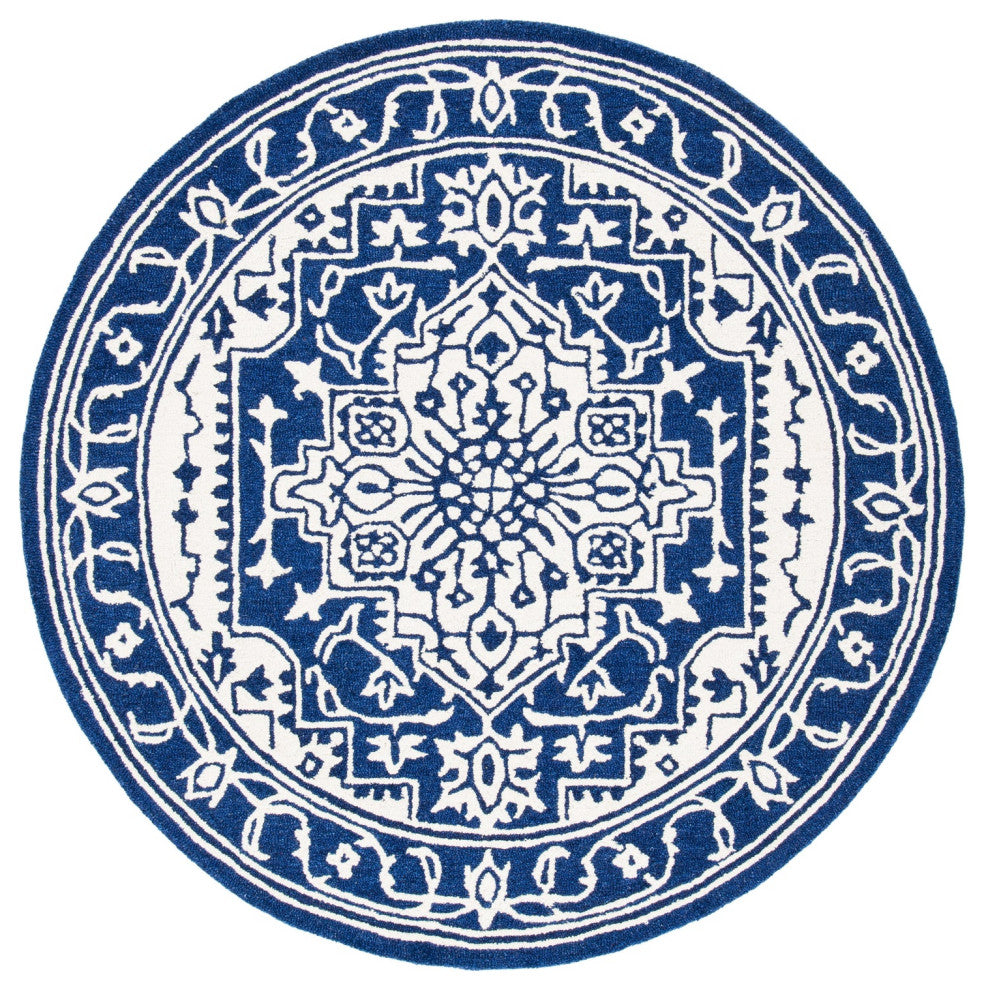 Safavieh Micro-Loop Mlp648N Traditional Rug, Navy and Ivory, 5'0"x5'0" Round