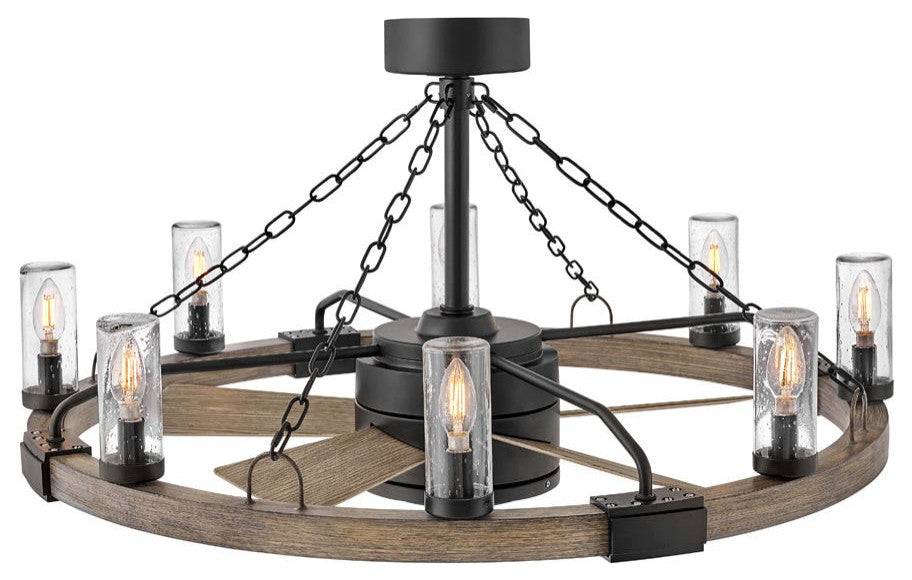 Hinkley Sawyer 36" LED Indoor/Outdoor Fandelier, Matte Black + Driftwood