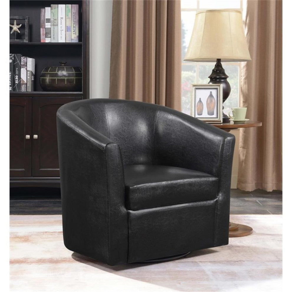 Coaster Turner Faux Leather Upholstery Sloped Arm Accent Swivel Chair Dark Brown