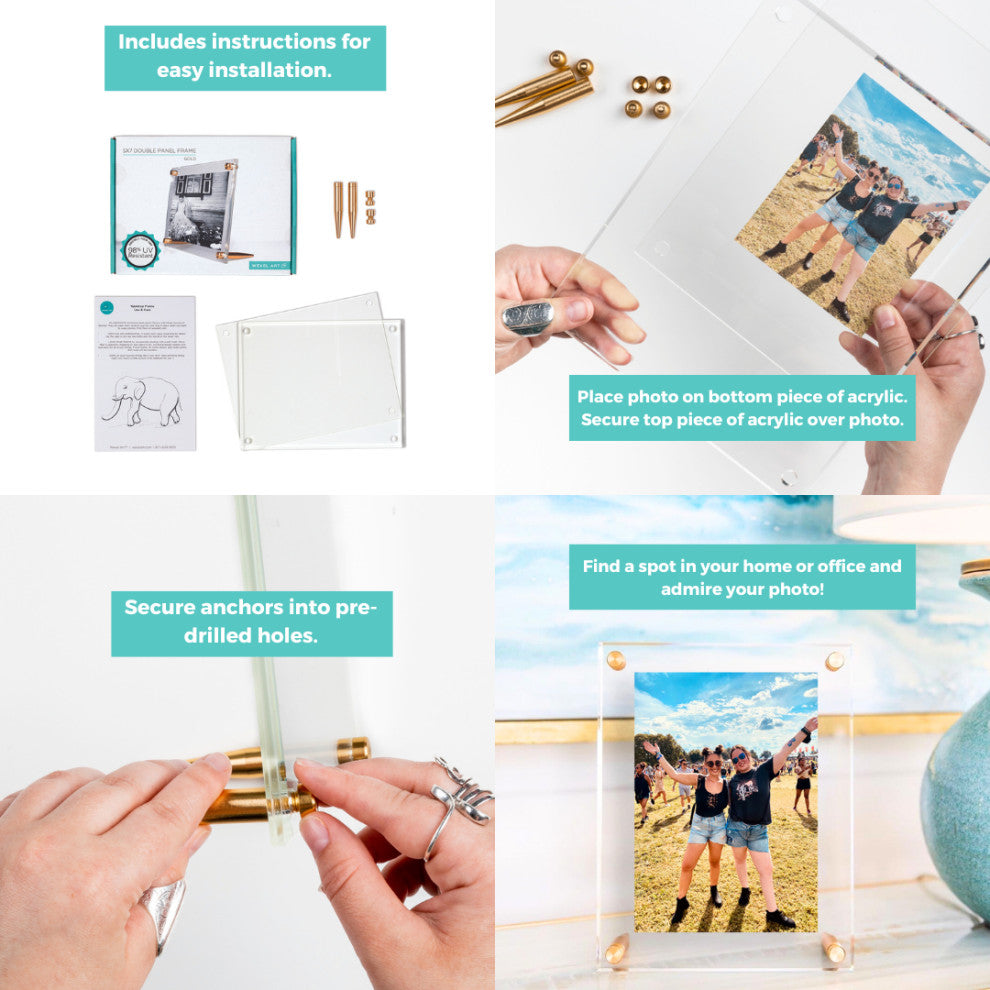 4x6" Clear UV Grade Acrylic Tabletop Floating Picture Frame  for Art and Photos, Silver Hardware