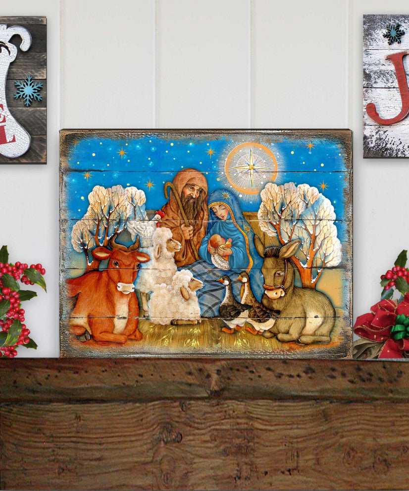 Nostalgic Nativity Wooden Wall Art, Medium 18x12