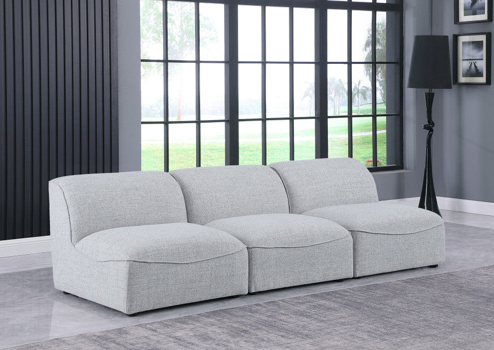 Miramar Linen Textured Fabric Upholstered 3-Piece Modular Sofa, Grey