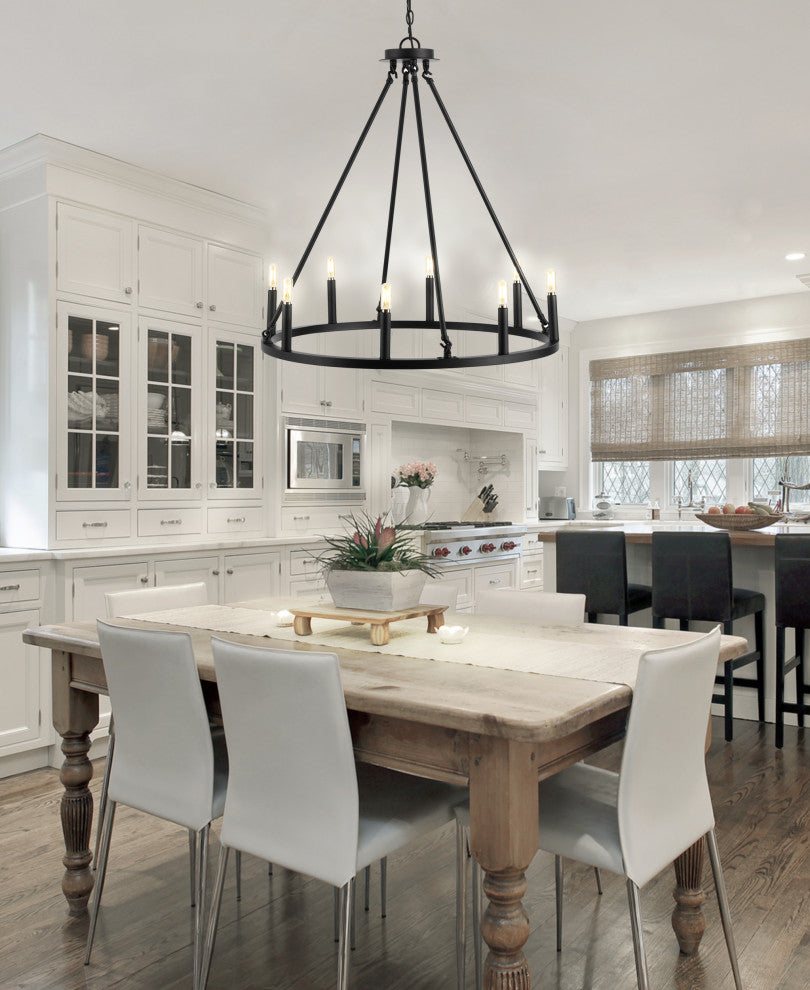 Ring Iron Rustic Farmhouse LED Chandelier, 8-Light