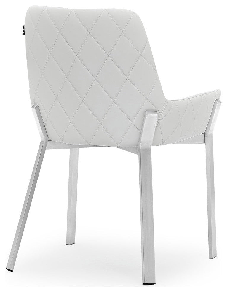 Sydney Leatherette Dining Chair With Brushed Stainless Steel Legs, White