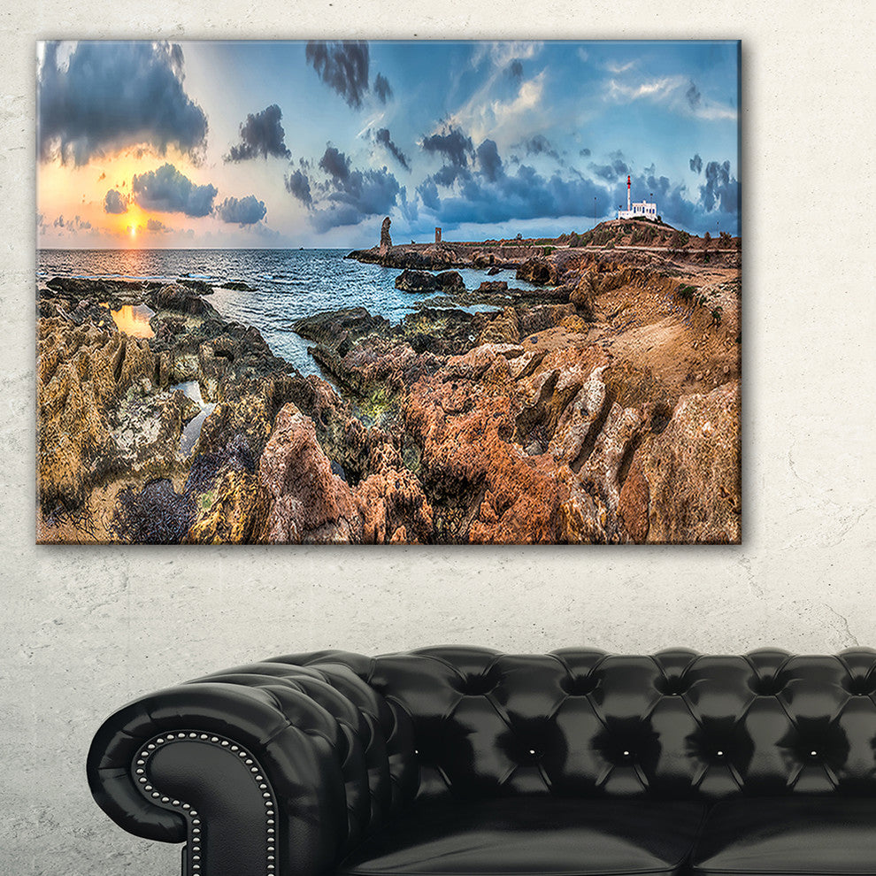 "Blue Sky Over Rough Rocky Coast" Seashore Wall Art, 32"x16"