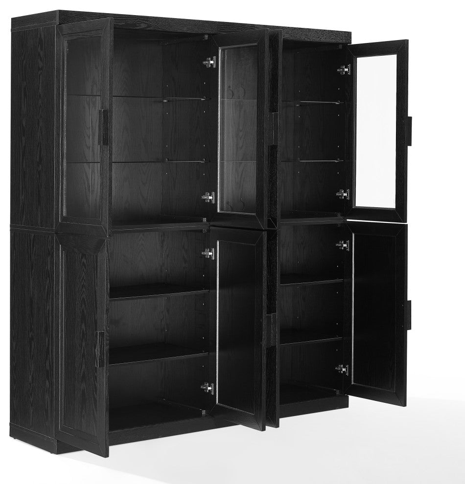 Essen 2Pc Pantry Storage Cabinet WithGlass Door Hutch Set, 2 Pantries