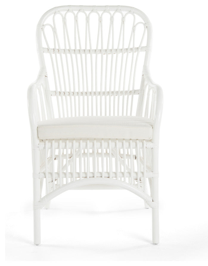 Rattan Loop Armchair With Seat Cushion, Set of 2, White