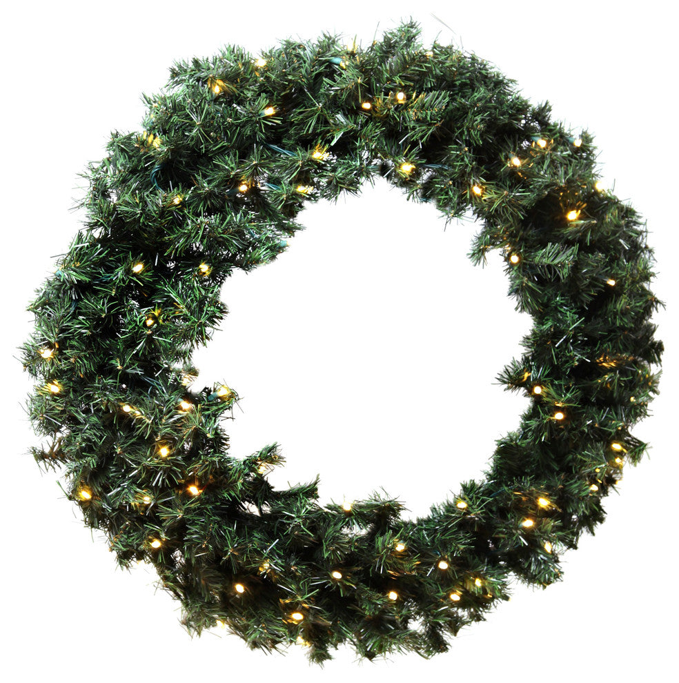 2' Pine Wreath Pre-Lit With Warm White LED Lights