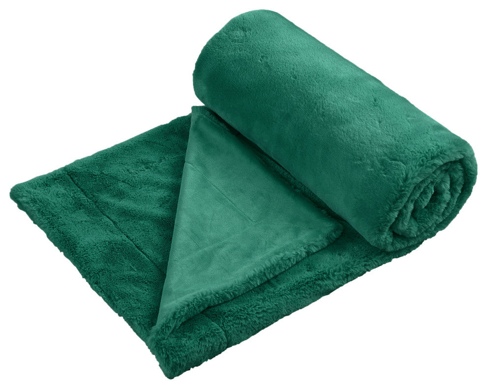 Fox Faux Fur Throw Blanket, Teal Green, 50''x60''