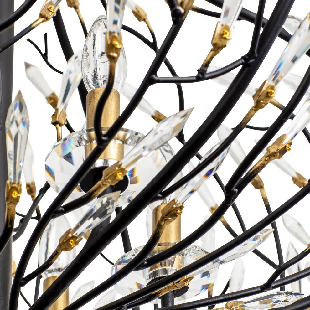 Bask 6-Lt Crystal Pendant - Matte Black/French Gold