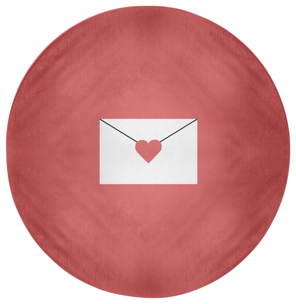 Love Letter Valentines Chenille Rug, Coral, 5' Round