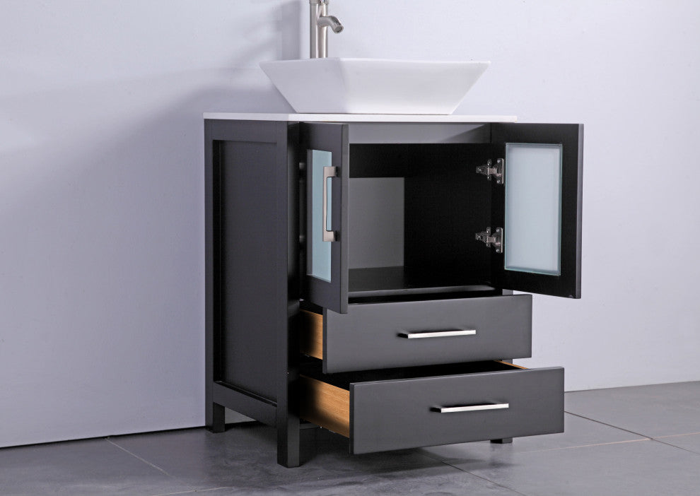 Vanity Art Bathroom Vanity Set With Sink, Espresso, 24", Standard Mirror