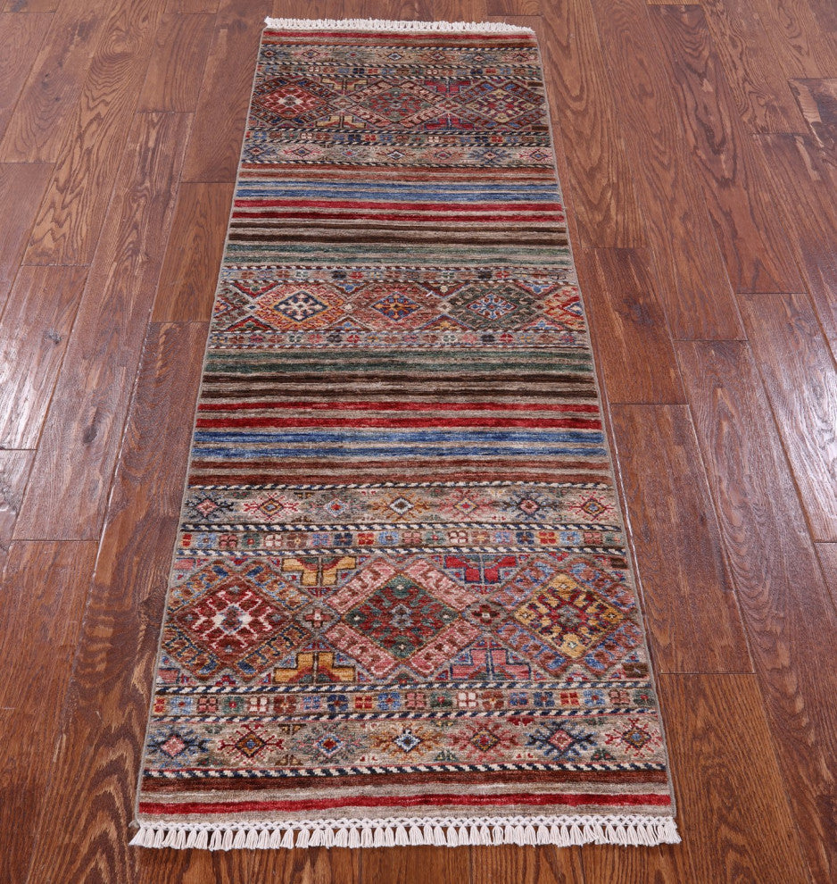 2' 1" X 6' 0" Runner Hand-Knotted Khorjin Super Kazak Rug Q10067