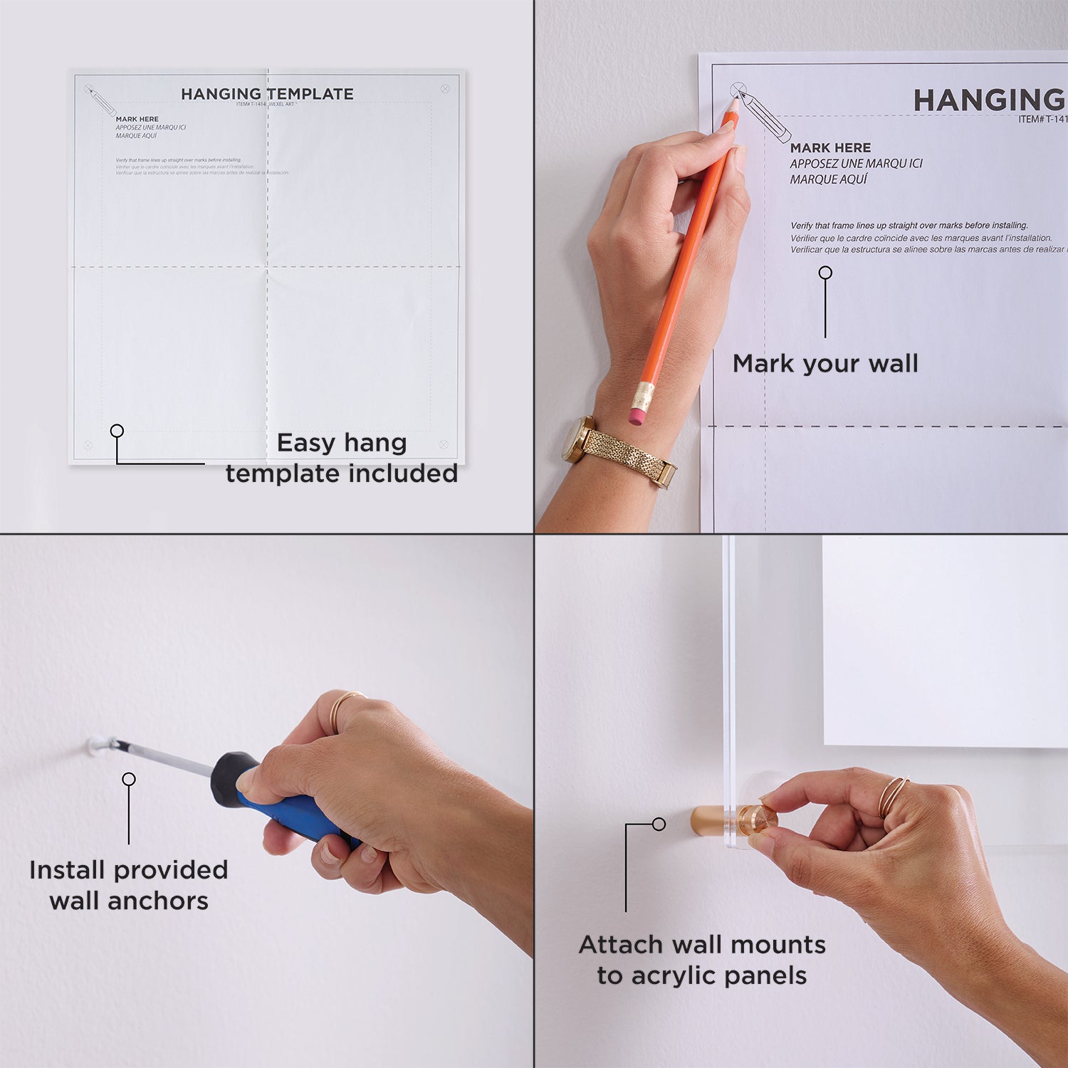 15"x15" Double Panel Acrylic Wall Frame For 12"x12" Art, Gold Hardware