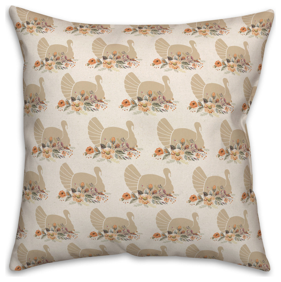 Neutral Turkey Pattern 2 18"x18" Spun Poly Pillow