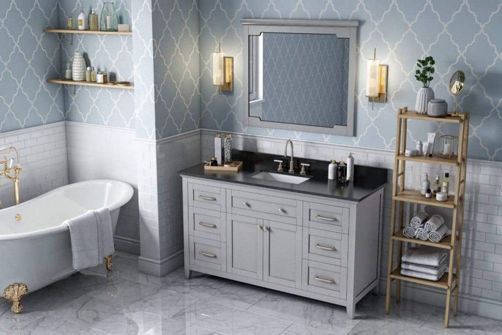 Chatham Traditional 60" Grey Single Sink Vanity, Black Granite Vanity Top