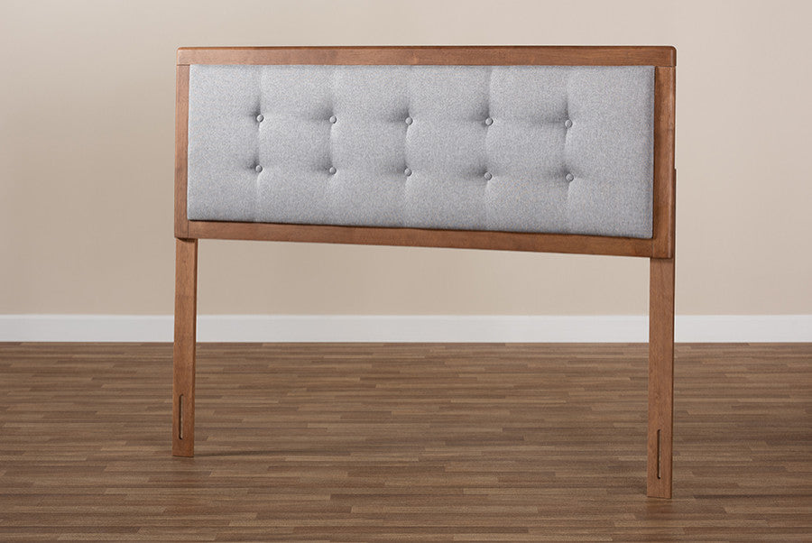 Sarine Mid-Century Modern Light Gray Walnut Brown Wood King Size Headboard
