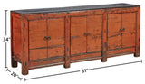 Antique 81-inch Amber Sideboard in Distressed Pine, Orange & Black