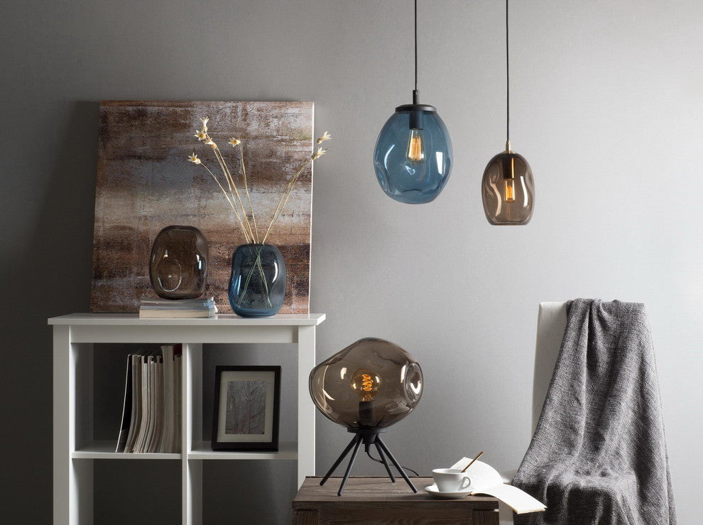 Pendant Light Handblown Glass Contemporary Hanging Light, Blue,12"