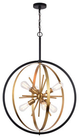Estelle Six Light Pendant, Natural Brass and Matte Black