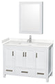 48"SGL Bathroom Vanity White, Carrara Cult. Marble Countertop, Sink, Med.Cabinet