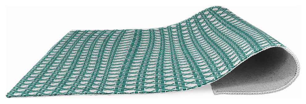 Rattan Geometric Rug, Desert Turquoise, 5' Round
