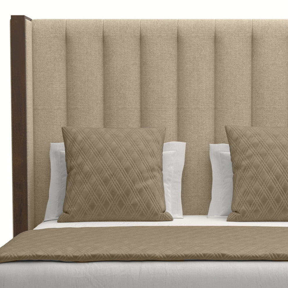 Nativa Interiors Irenne Vertical Channel Bed, Flax, Queen, Medium 67"