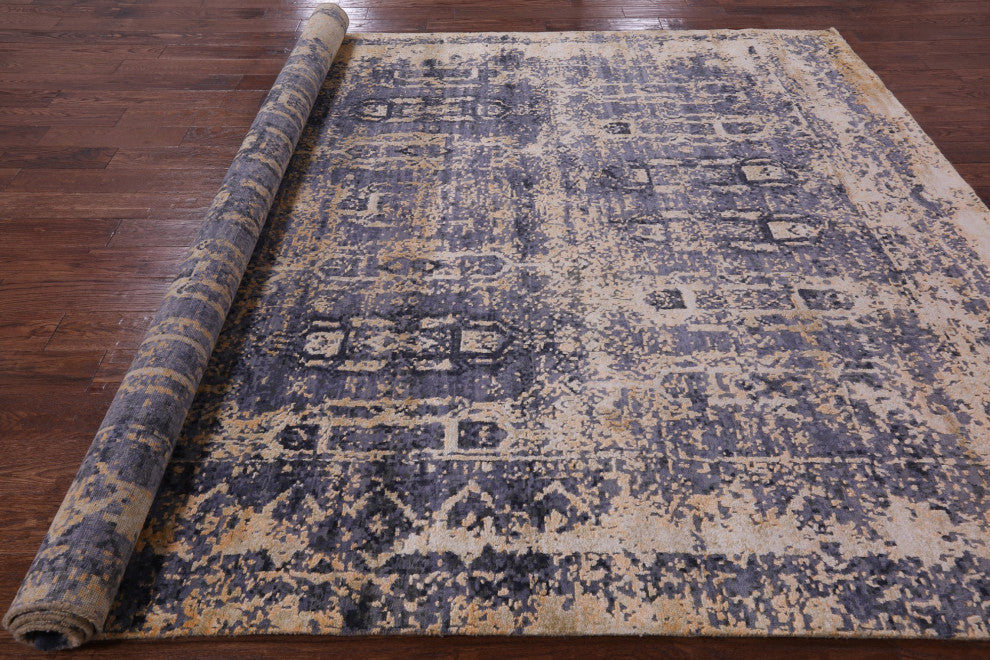 8' 0" X 10' 3" Wool and Silk Modern Hand Knotted Rug Q7121
