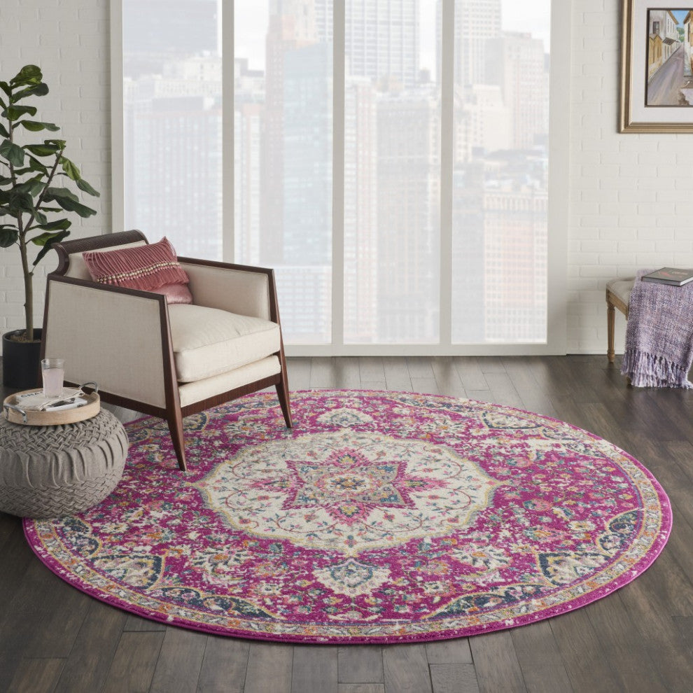 8' Pink Round Dhurrie Area Rug