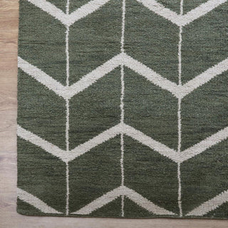 Hand Knotted Wool Area Rug Geometric Green Beige