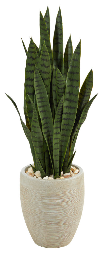 40" Sansevieria Artificial Plant, Sand Colored Planter