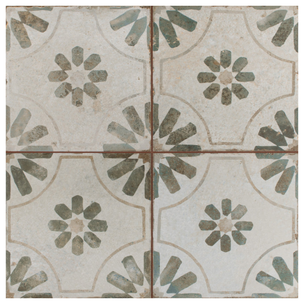 Kings Blume Encaustic Ceramic Floor and Wall Tile, Sage Green