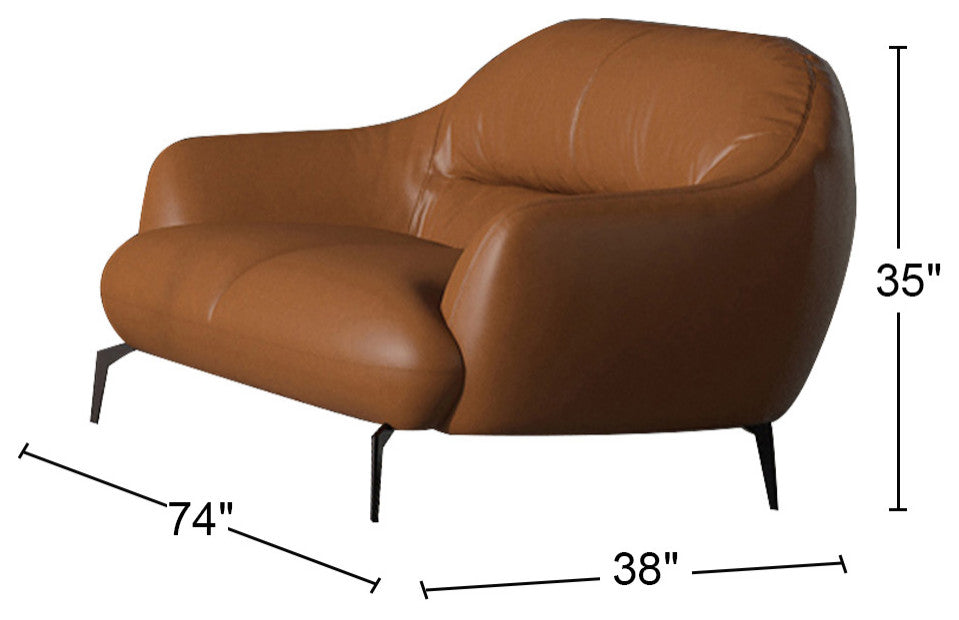 Leather Upholstered Loveseat, Cognac Finish