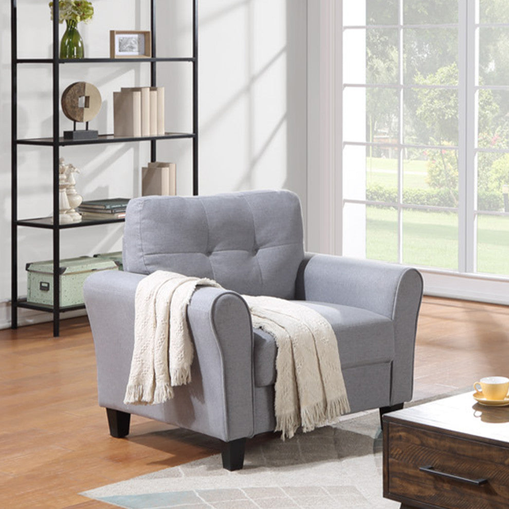 TATEUS 35" Armchair in Light Grey-Blue Linen Upholstery for Home or Office