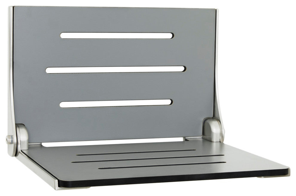 Silhouette Folding Wall Mount Shower Bench Seat, Gray Seat, Silver Frame