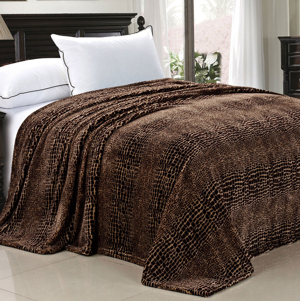 Chocolate Crocodile Safari Flannel Fleece Blanket, Twin