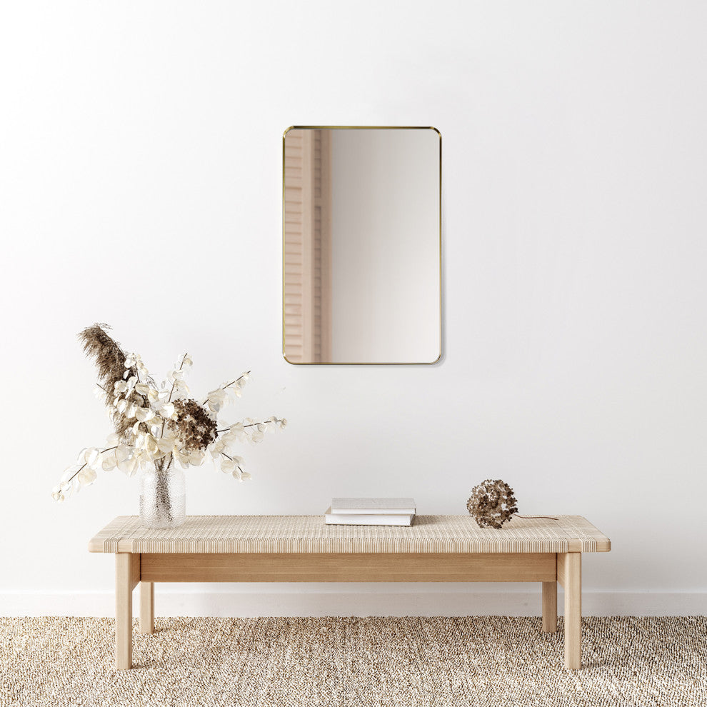 Nettuno Rectangle Bathroom/Vanity Aluminum Framed Wall Mirror, Brushed Gold, 24"