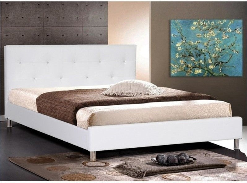 Barbara Modern Bed With Crystal Button Tufting, White, Queen